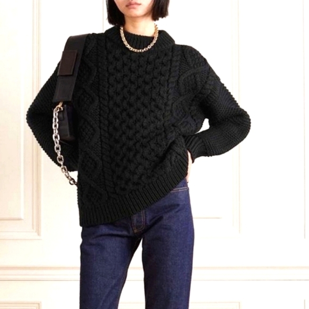 MR MITTENS ARAN CREWNECK SWEATER BLACK XS/Sโ